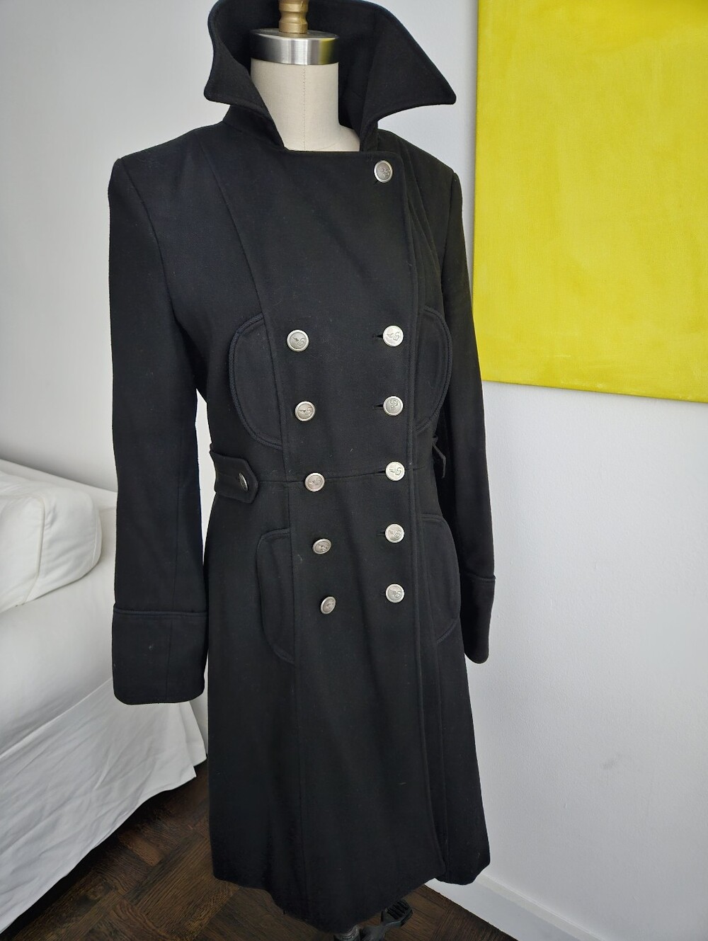 Espritt Double Breasted Black Wool Coat - Size M